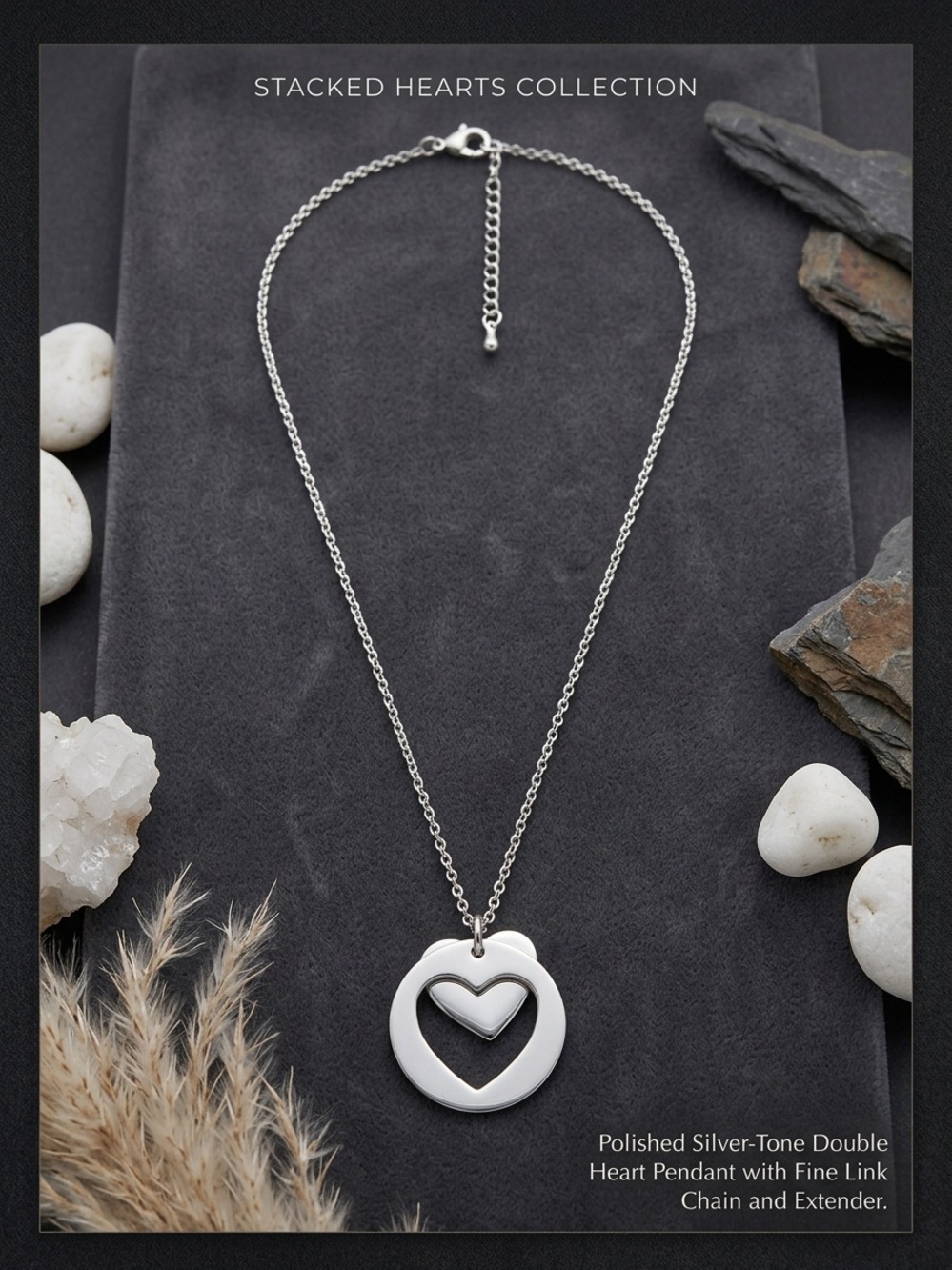Silver Open Heart Outline Pendant Necklace - Dainty Minimalist Chain Charm Jewel